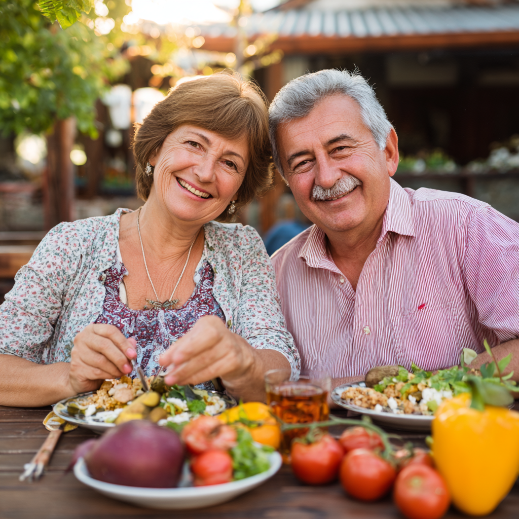 Focused Romanian professional woman eating a nutritious lunch at her desk, surrounded by healthy foods and appearing energetic and concentrated while working